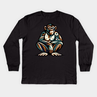 Pop art monkey illustration. cubism illustration of monkey Kids Long Sleeve T-Shirt